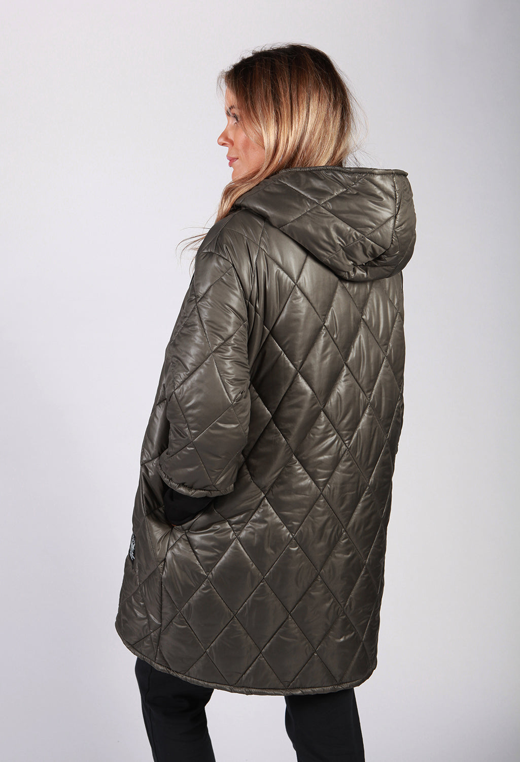 Khaki Quilted Logo Strap Coat