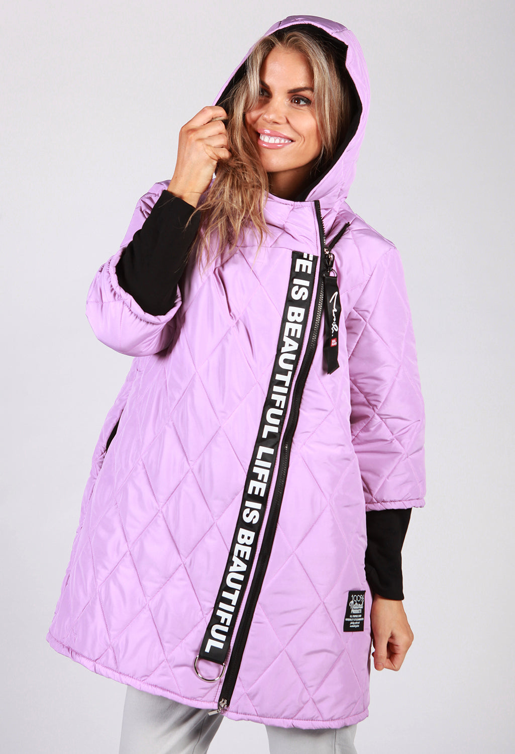 Lilac Quilted Logo Strap Coat