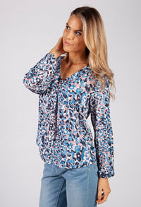 Dusty Pink and Blue Leopard Print Shirt