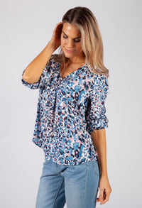 Dusty Pink and Blue Leopard Print Shirt