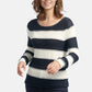 STRIPED SWEATER WITH AJOUR PATTERN IN OFFWHITE-NAVY