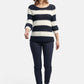 STRIPED SWEATER WITH AJOUR PATTERN IN OFFWHITE-NAVY