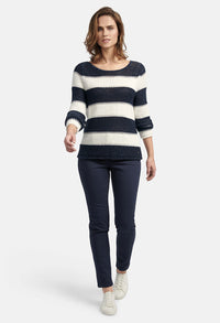 STRIPED SWEATER WITH AJOUR PATTERN IN OFFWHITE-NAVY