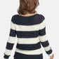 STRIPED SWEATER WITH AJOUR PATTERN IN OFFWHITE-NAVY