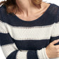 STRIPED SWEATER WITH AJOUR PATTERN IN OFFWHITE-NAVY