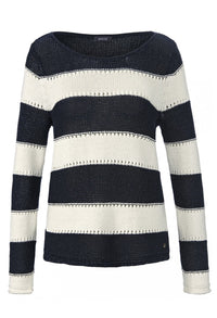 STRIPED SWEATER WITH AJOUR PATTERN IN OFFWHITE-NAVY