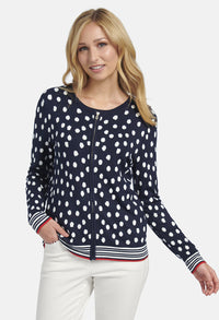 JACQUARD CARDIGAN WITH POLKA DOT PATTERN IN NAVY MULTICOLOUR