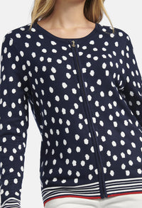 JACQUARD CARDIGAN WITH POLKA DOT PATTERN IN NAVY MULTICOLOUR