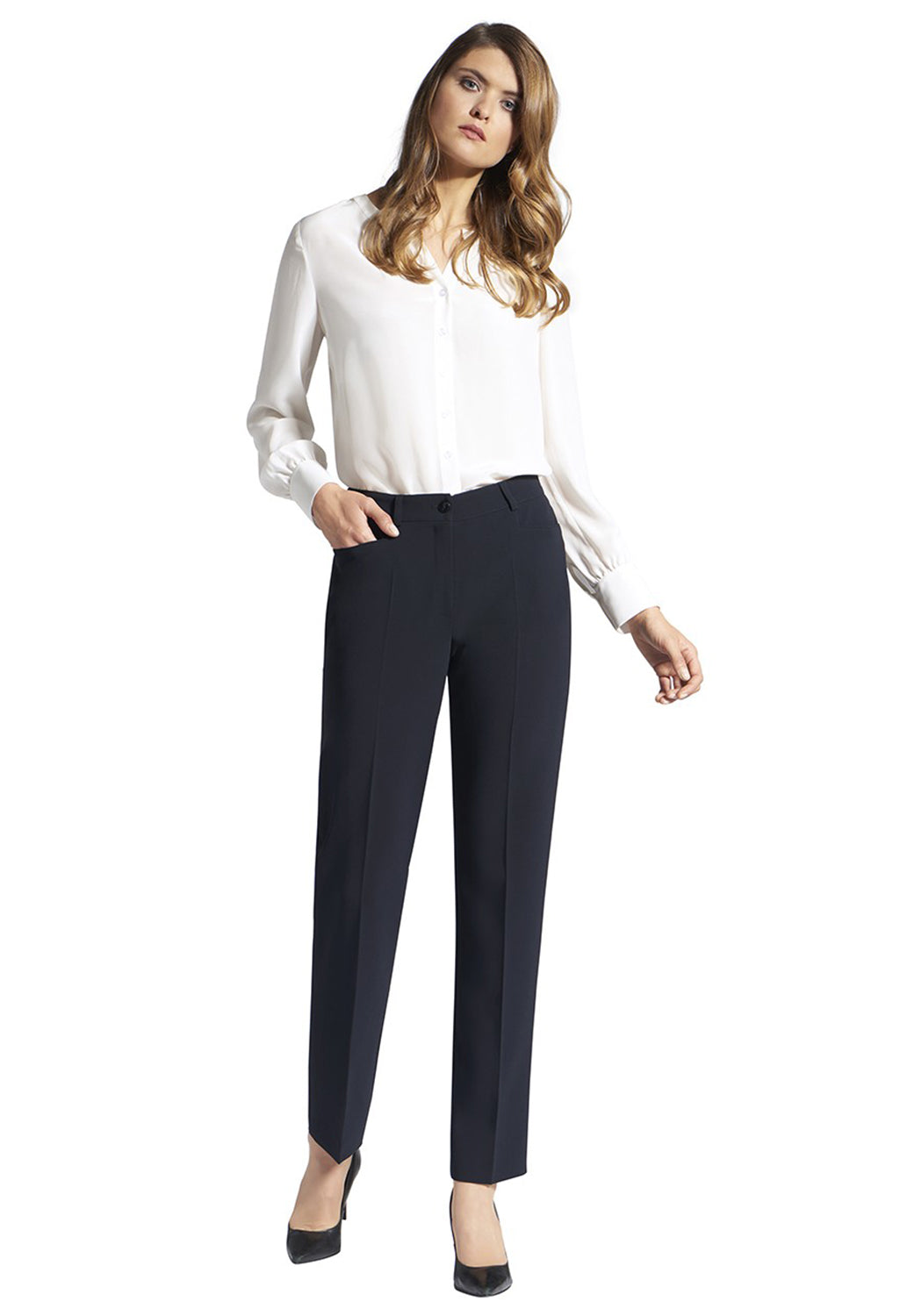 PANTS DIANA WITH POCKETS AND BELT LOOPS NAVY