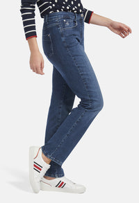 5-POCKET JEANS "NORMA" WITH METAL APPLICATIONS IN BLUE DENIM