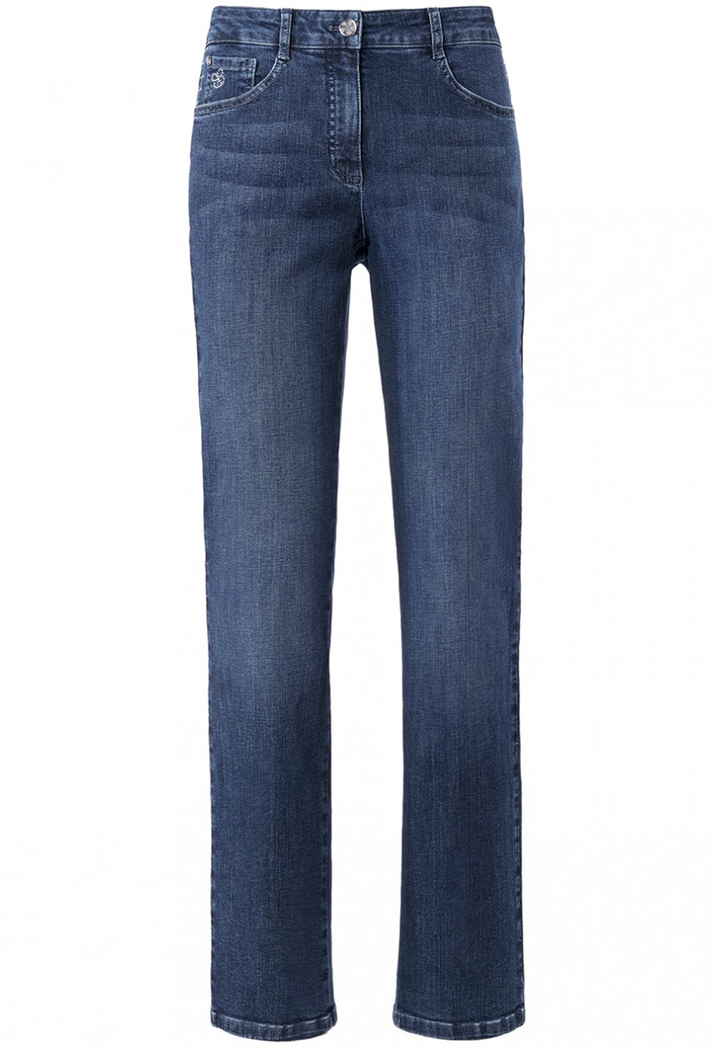 5-POCKET JEANS "NORMA" WITH METAL APPLICATIONS IN BLUE DENIM