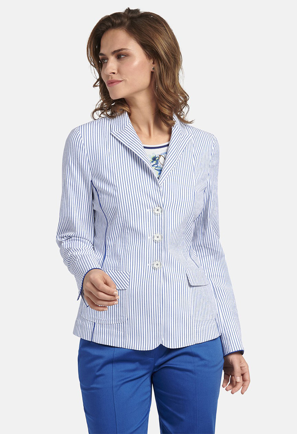 JACKET BLAZER WITH STRIPED PATTERN IN BLUE-WHITE