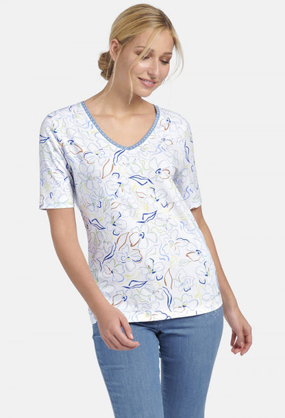 T-SHIRT WITH FLORAL ALLOVER PRINT IN WHITE MULTICOLOUR