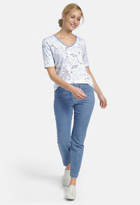 T-SHIRT WITH FLORAL ALLOVER PRINT IN WHITE MULTICOLOUR