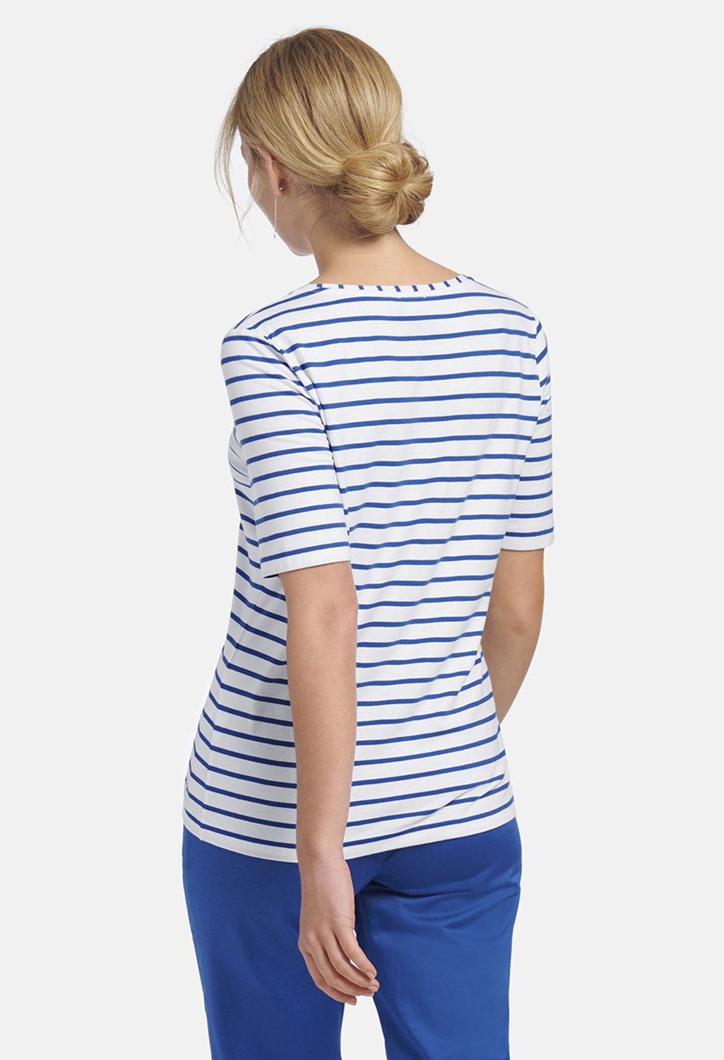 T-SHIRT WITH STRIPES IN WHITE-BLUE