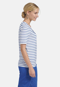 T-SHIRT WITH STRIPES IN WHITE-BLUE