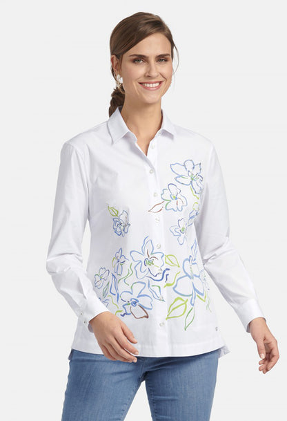 SHIRT BLOUSE WITH FLORAL PRINT IN WHITE MULTICOLOUR