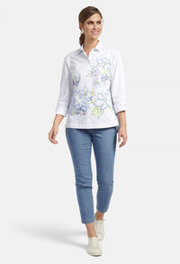 SHIRT BLOUSE WITH FLORAL PRINT IN WHITE MULTICOLOUR