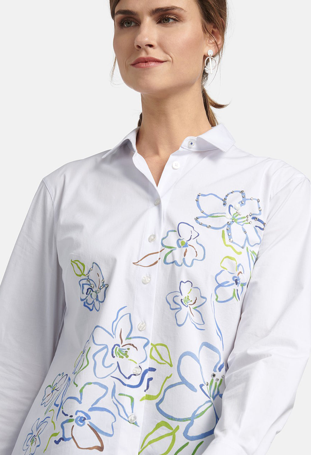 SHIRT BLOUSE WITH FLORAL PRINT IN WHITE MULTICOLOUR