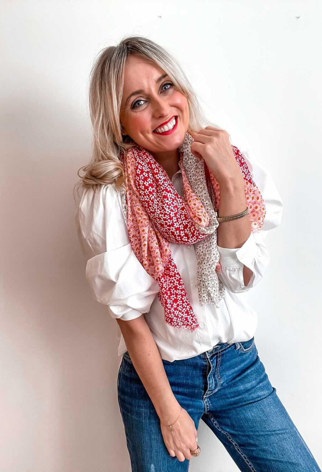 Red Mini Daisy Panel Scarf