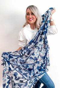 Blue Flower Print Scarf