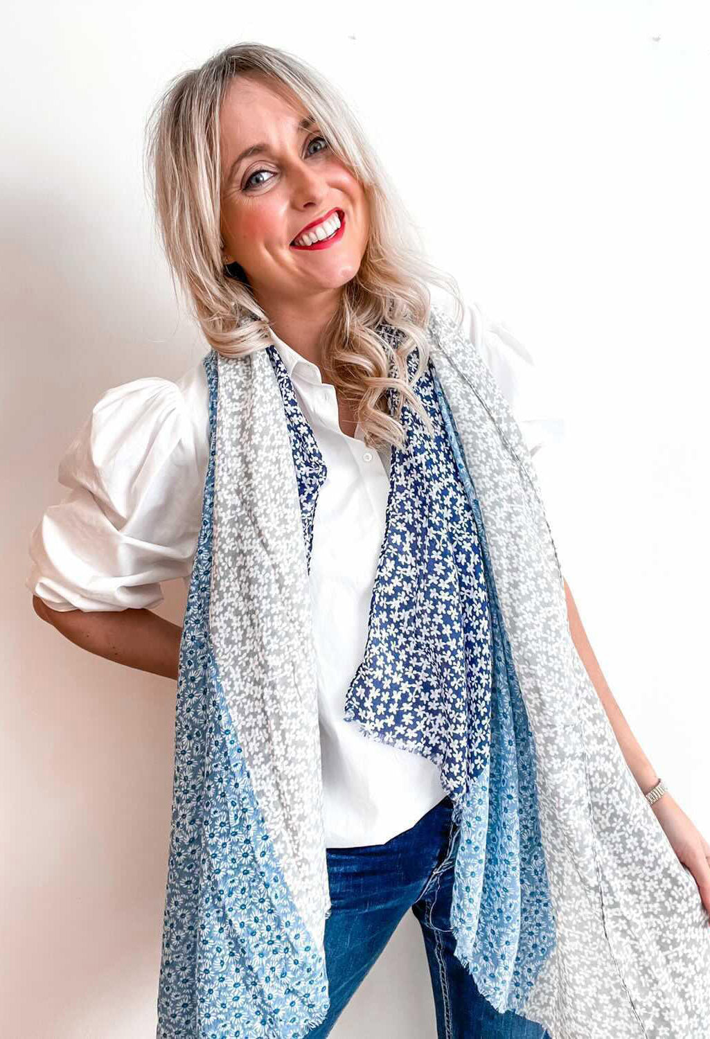 Blue Mini Daisy Panel Scarf