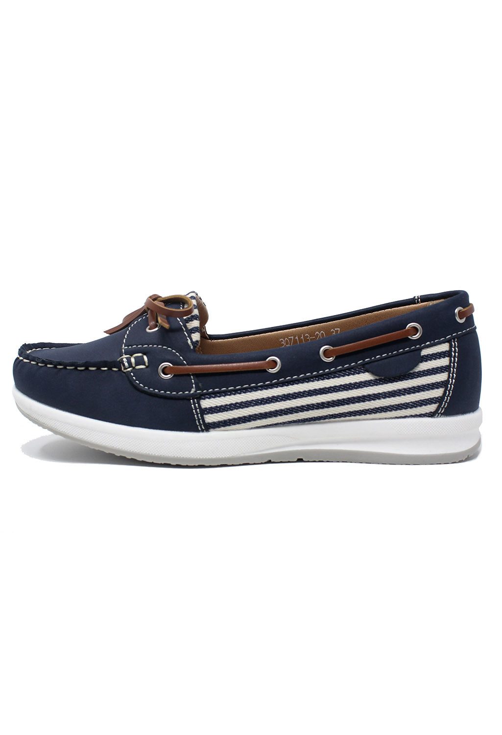 Navy Boat Shoe with Stripe Detail