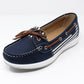 Navy Boat Shoe with Stripe Detail