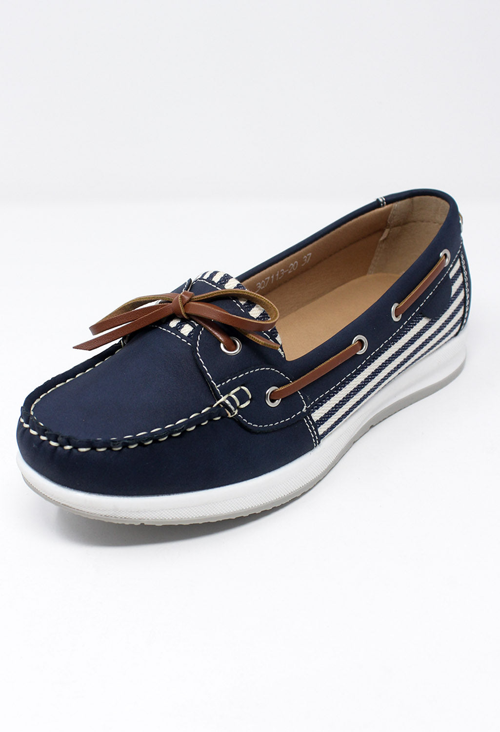 Navy Boat Shoe with Stripe Detail