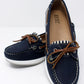 Navy Boat Shoe with Stripe Detail