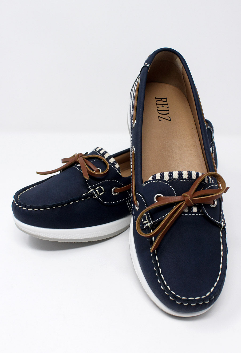 Navy Boat Shoe with Stripe Detail