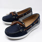 Navy Boat Shoe with Stripe Detail