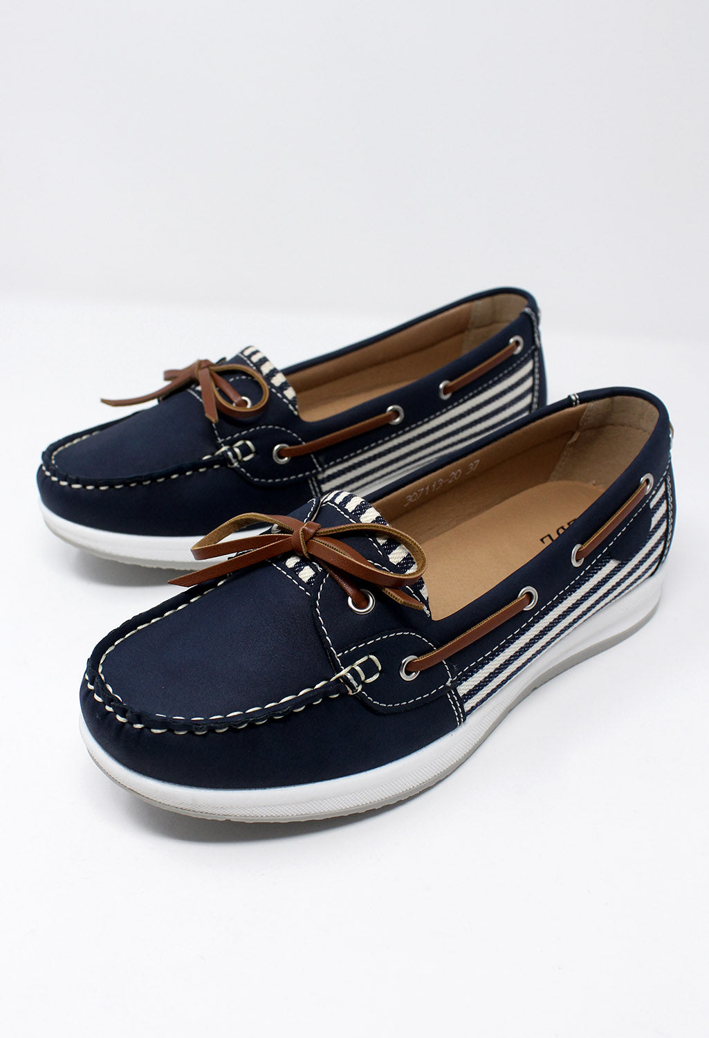 Navy Boat Shoe with Stripe Detail