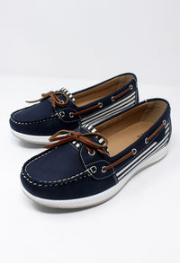 Navy Boat Shoe with Stripe Detail