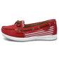 Red Boat Shoe with Stripe Detail