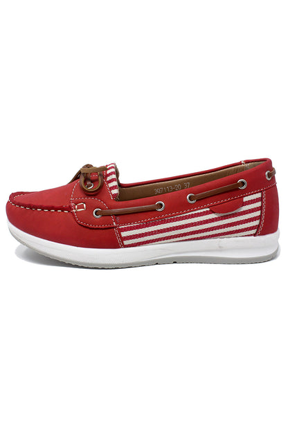 Red Boat Shoe with Stripe Detail