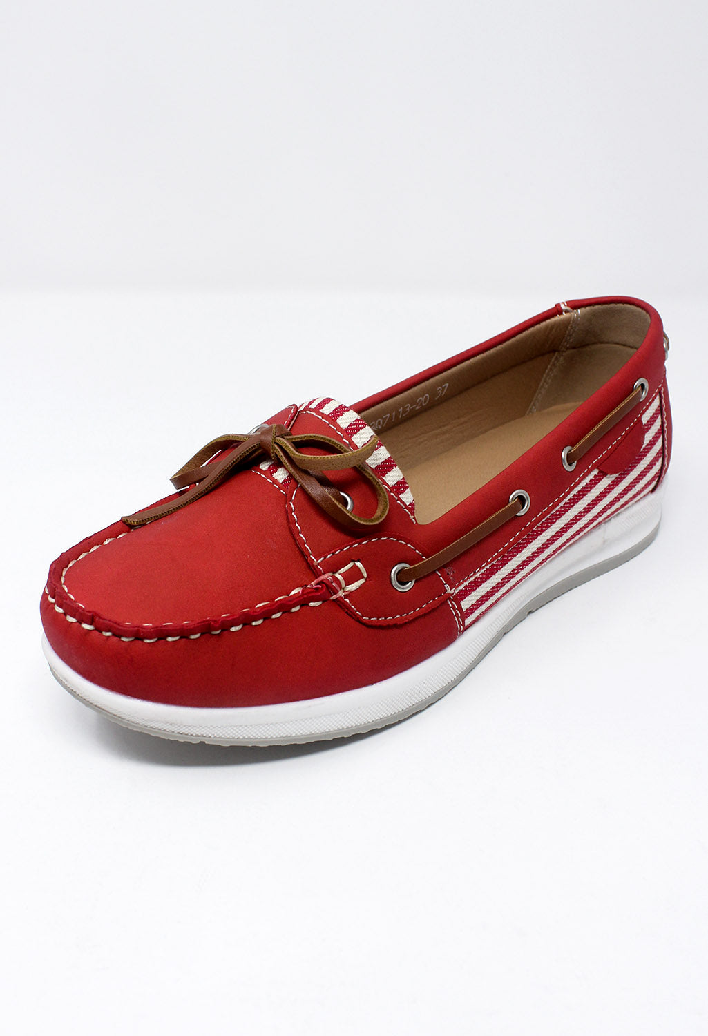 The Shoe Room Red Boat Shoe with Stripe Detail Pamela Scott