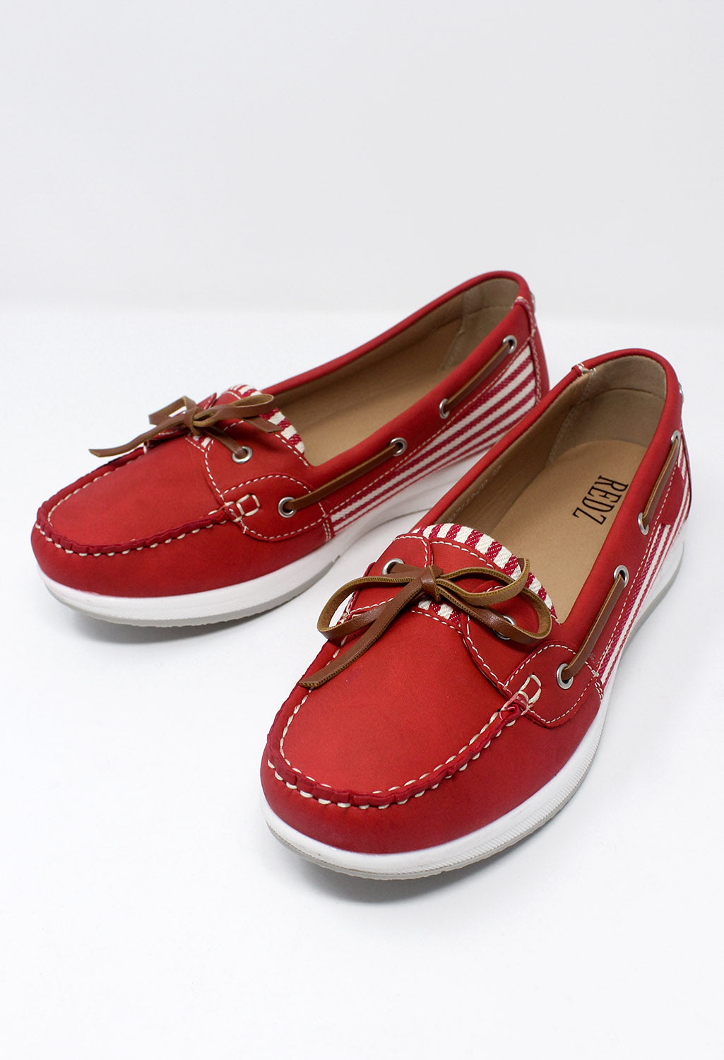 Red Boat Shoe with Stripe Detail