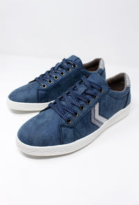 Denim Blue Laced Trainers with Zig-Zag Glitter Stripes