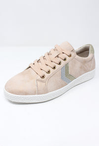 Dusty Pink Laced Trainers with Zig-Zag Glitter Stripes