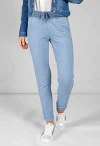 blue joggers with a lurex detail side stripe