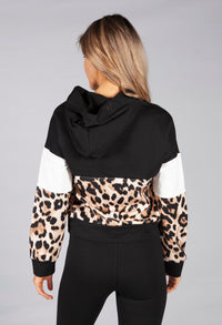 hooded sweatshirt in black with leopard