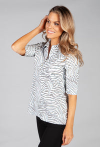 tropical print poloshirt in taupe