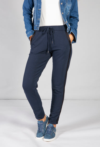 Navy joggers with satin detail side stripe