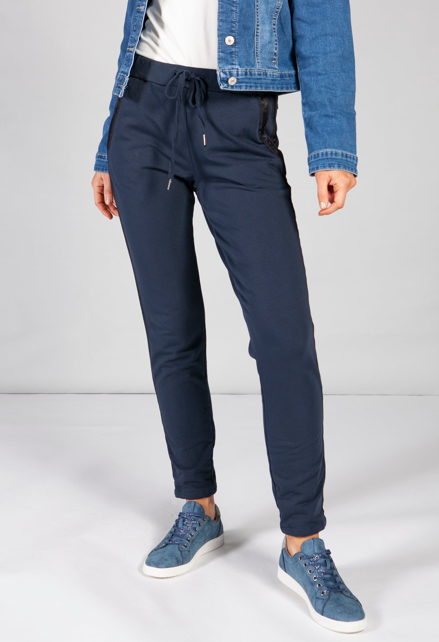 Navy joggers with satin detail side stripe