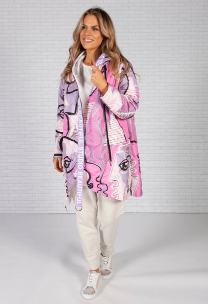 Pink GRAFFITI PRINT OVERSIZED COAT