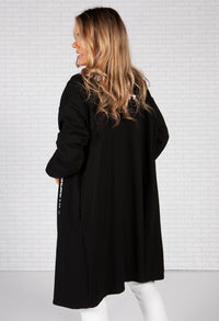 Long Black Cardigan with Logo Straps