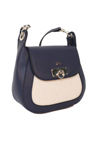 turnlock saddle bag in navy and off white