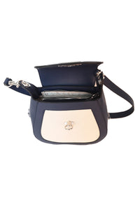 turnlock saddle bag in navy and off white