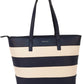 striped shopper style bag in navy and white